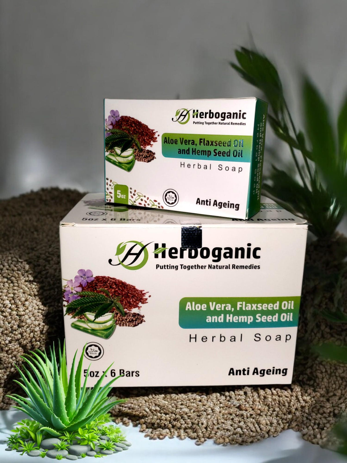 ALOE VERA,FLAXSEED OIL & HEMP SEED OIL 5oz HERBAL SOAP
