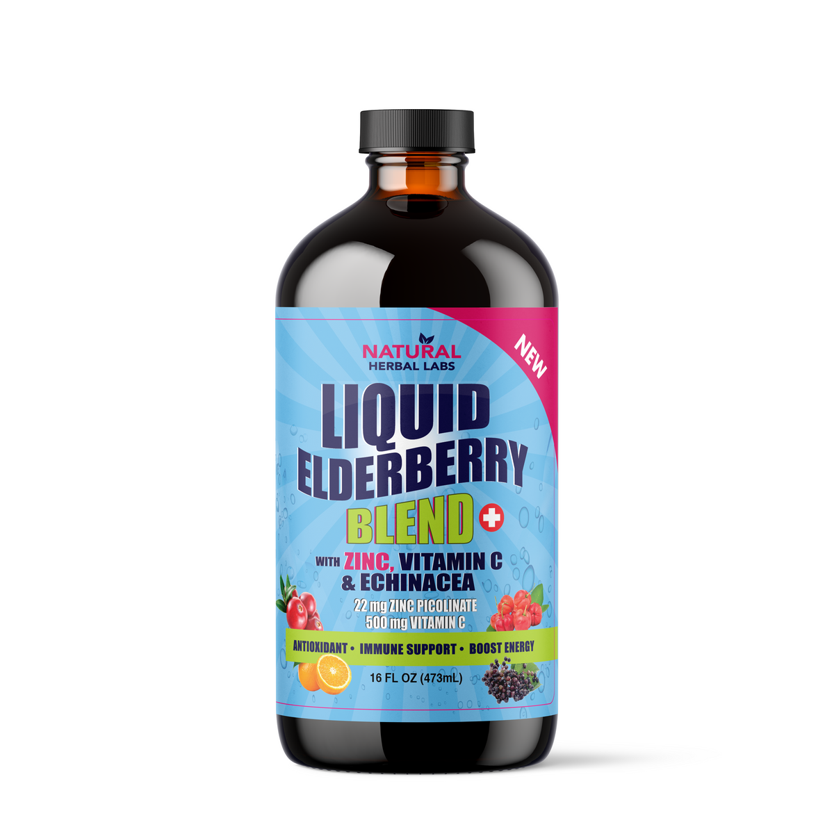 Liquid Elderberry Blend with Zinc, Vitamin C & Echinacea: (22mg Zinc Picolinate; 500mg Vitamin C)