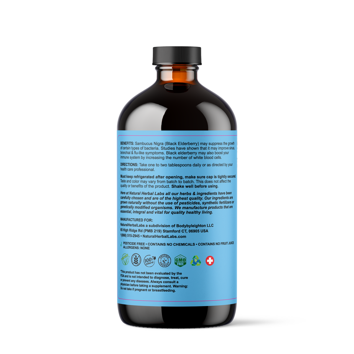 Liquid Elderberry Blend with Zinc, Vitamin C & Echinacea: (22mg Zinc Picolinate; 500mg Vitamin C)