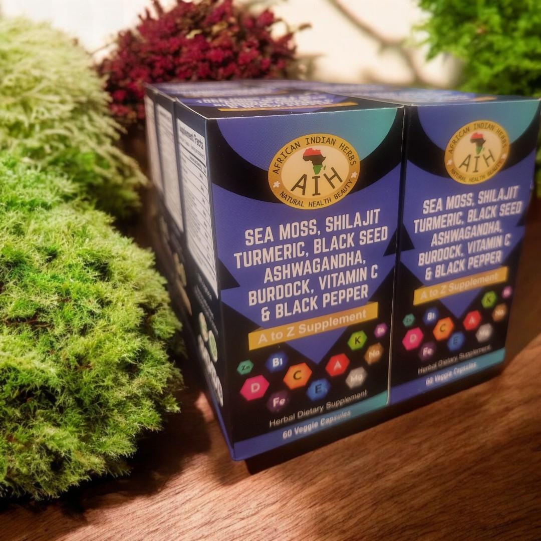 SEA MOSS, SHILAJIT, TURMERIC, BLACK SEED, ASHWAGANDHA, BURDOCK, VITAMIN C & BLACK PEPPER A TO Z SUPPLEMENT
